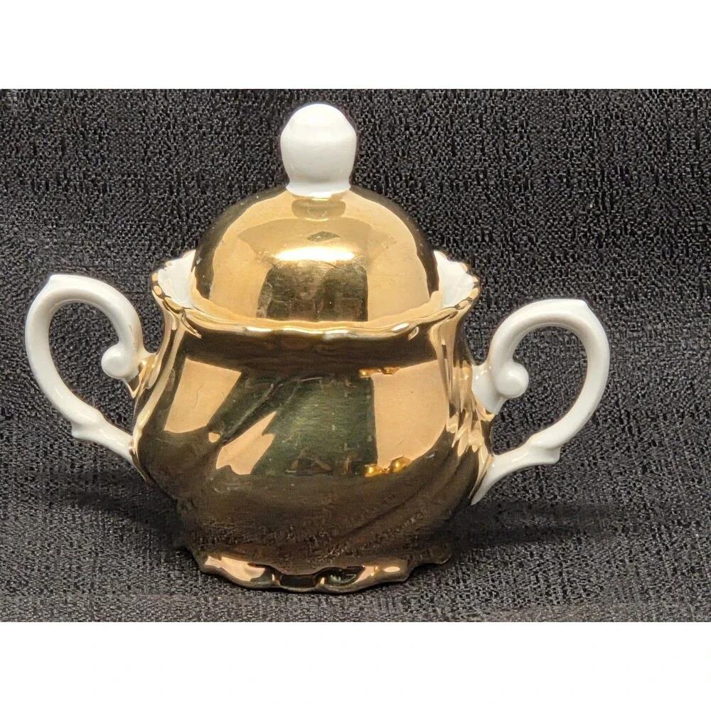 Vintage Mayer Wiesau Bavaria Gold Porcelain Demi Tasse Coffee Set 5pc Mokka